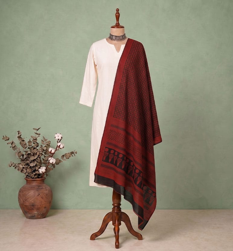 Handcrafted Bagh Print Pure Cotton Dupatta