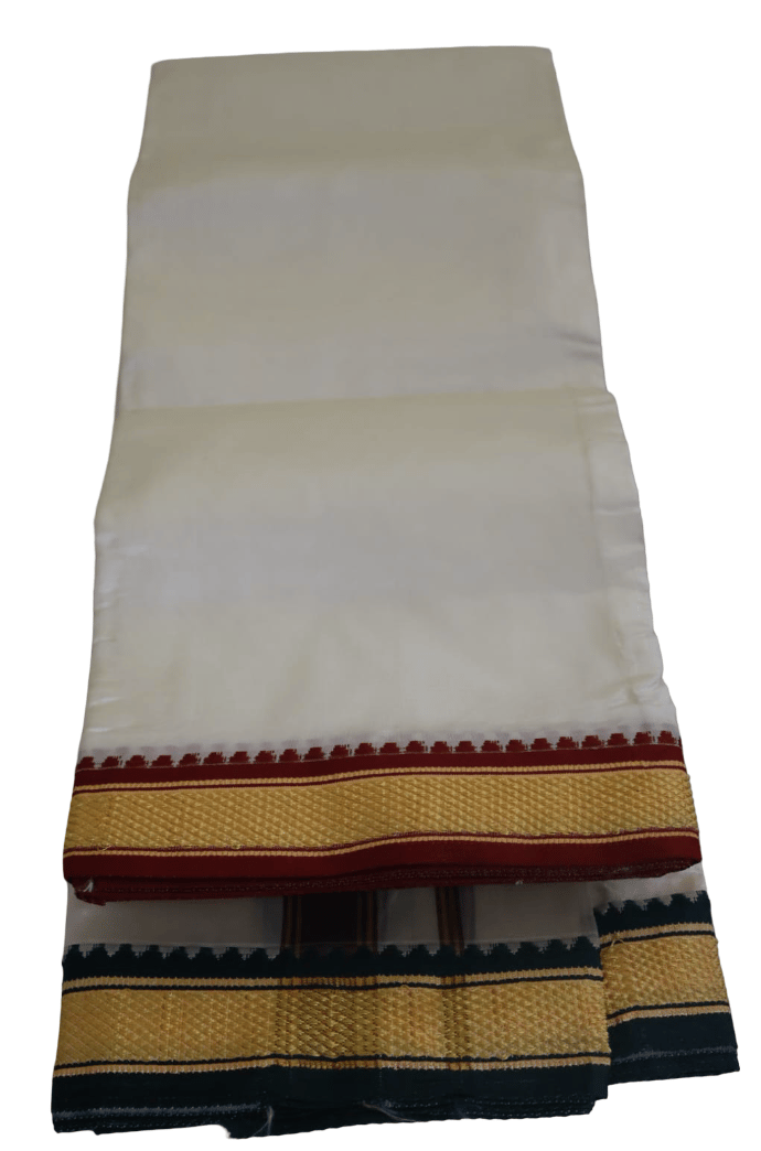 White Dhoti with Gold and Maroon Border - Traditional Indian Wear