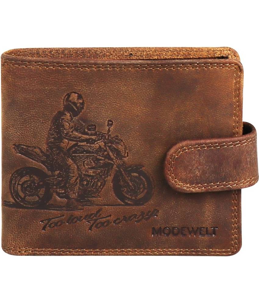 MODEWELT Brown Leather Men's Two Fold Wallet ( Pack of 1 )