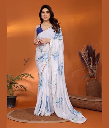 DIKONA DESIGNER Chiffon Printed Saree With Unstitched Blouse Piece ( Blue )
