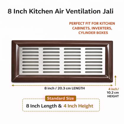 8 Inch Kitchen Air Ventilation Jali � Stainless Steel Grill with ABS Frame (Brown) � Roof Vent, Cylinder & Inverter Cover � Modern Air Vent for Home & Modular Kitchen Use