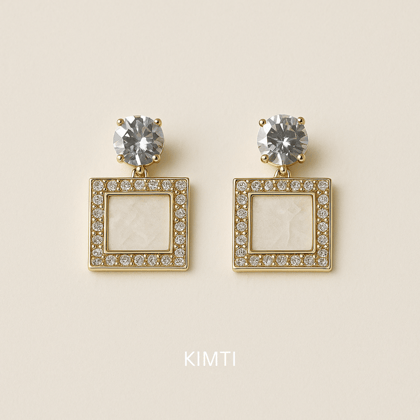 Gold-Plated & White Contemporary Drop Earrings