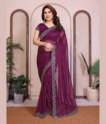 Kashvi Sarees Net Solid Regular Saree With Unstitched Blouse Piece ( Wine )