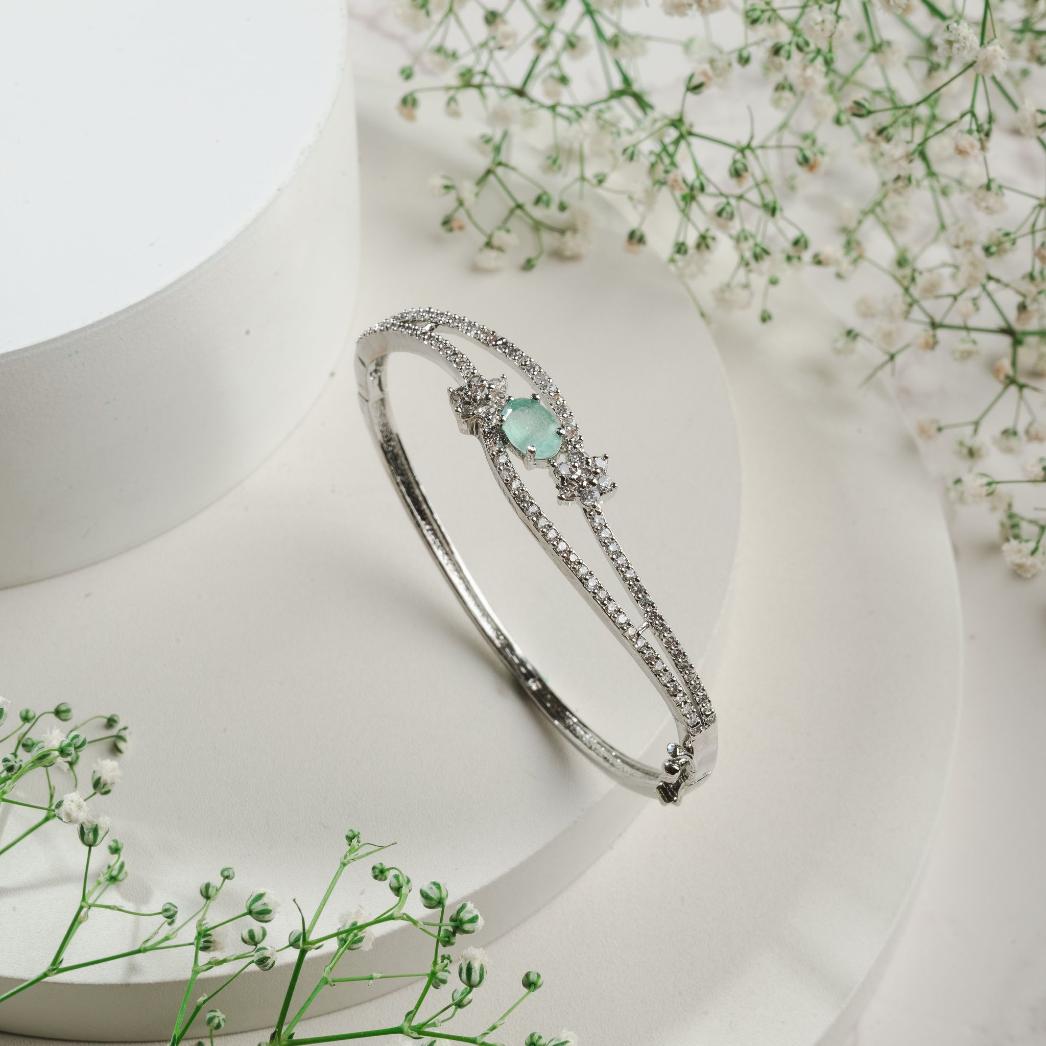 Narah Diamond Bracelet-CZ DIAMOND STONES ALLOY / WHITE MINT