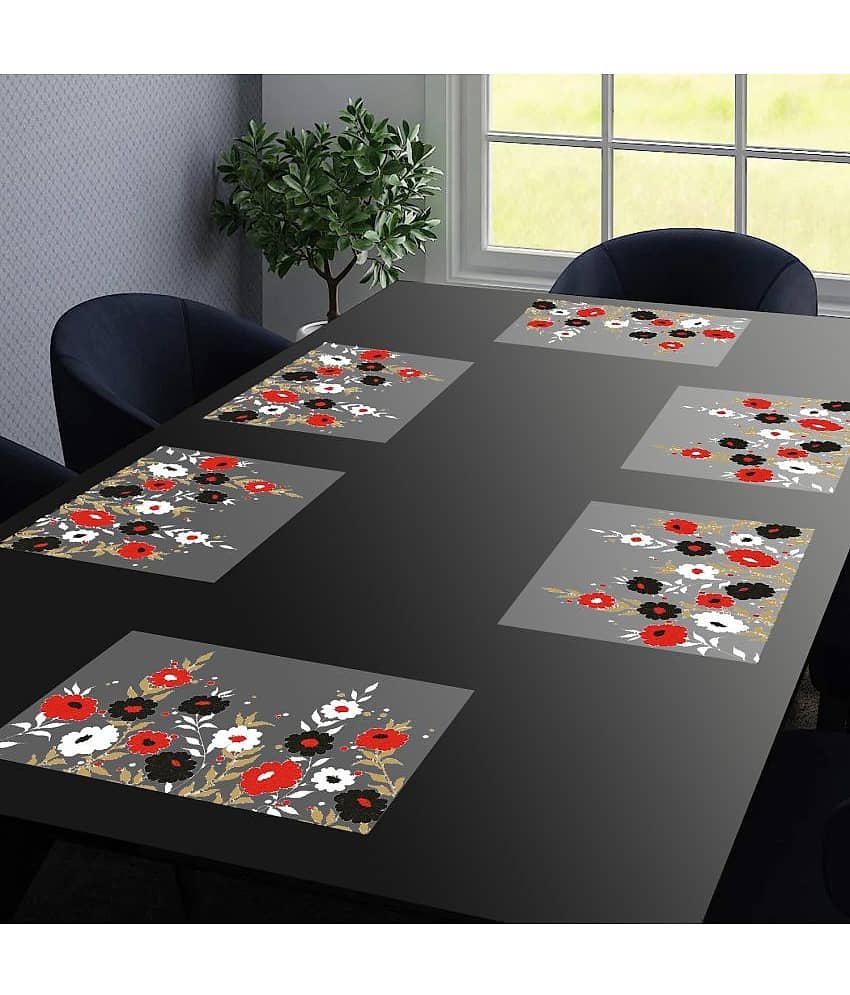 PVC Floral Rectangle Table Mats ( 43 cm x 29 cm ) Pack of 6 - Red