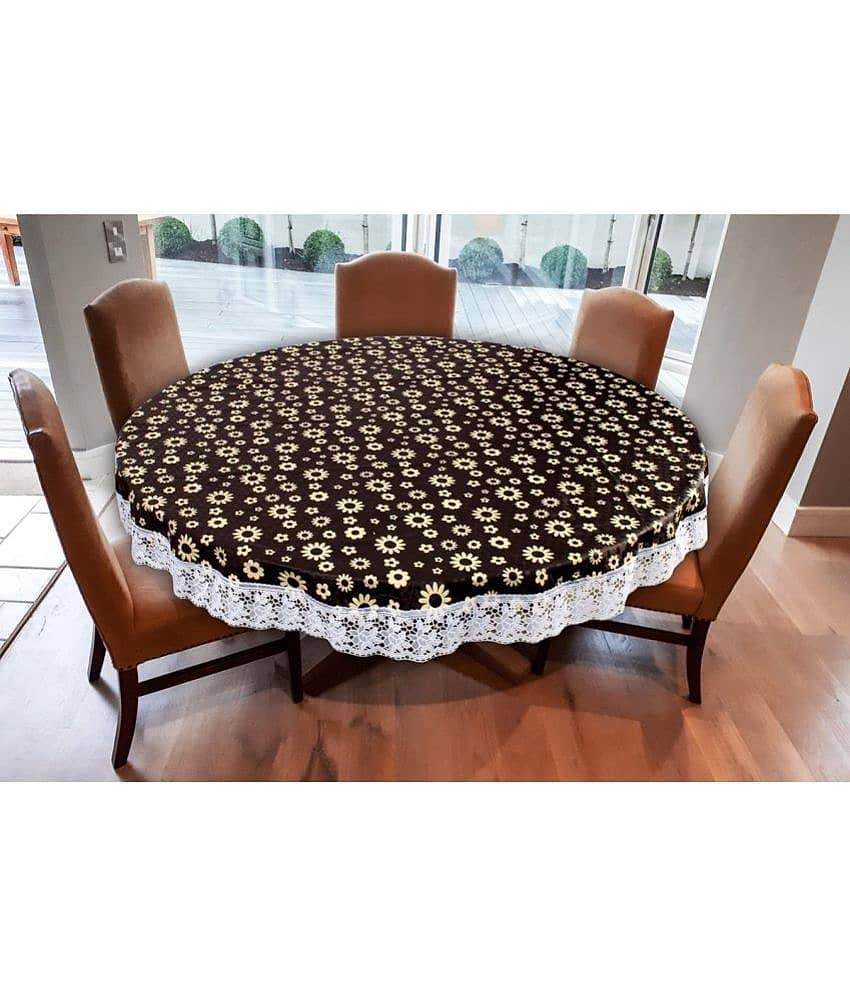 Printed PVC 4 Seater Round Table Cover ( 152 x 152 ) cm Pack of 1 Brown