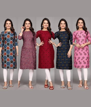 KALAVRITTA Pack of 5 Crepe Printed Straight Women's Kurti - ( Multicolor )
