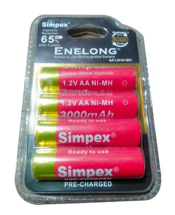 Simpex AA 3000 mAh rechargeable batteries, ready to use and comes with the pack of 4