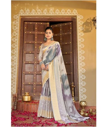 Bhuwal Fashion Chiffon Striped Saree With Unstitched Blouse Piece ( Grey )