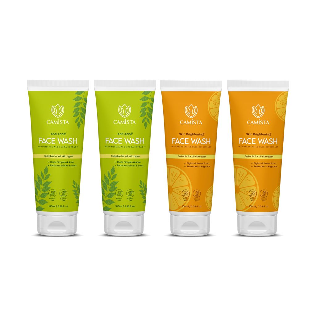 CAMISTA Anti Acne Face Wash with Neem & Aloe Vera Extract & Skin Brightening Face Wash with Orange Peel & Mulberry Extract (Combo)