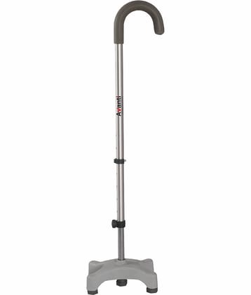 Vissco Avanti U Shape Quadripod Stick|Walking Stick for Elderly & those Physically Challenged |Lightweight |Height Adjustable walking stick with 4 Legs - Universal (Grey)