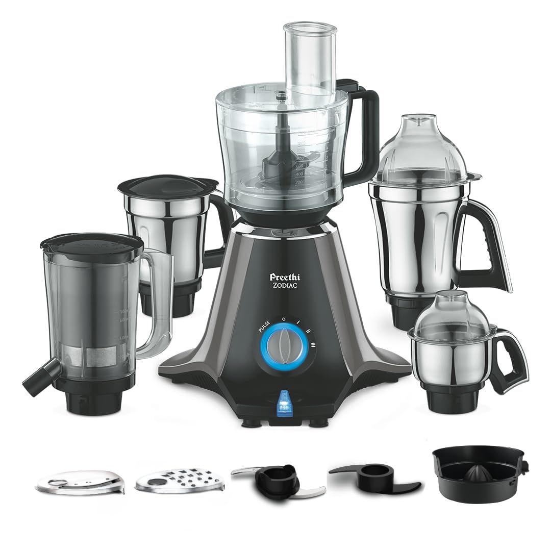 Preethi Zodiac MG-218 mixer grinder, 750 watt, Black/Light Grey, 5 jars - 3 In 1 insta fresh juicer Jar & Master chef food processor Jar, Vega W5 motor with 5yr Warranty & Lifelong Free Service Preethi Zodiac MG-218 mixer grinder, 750 watt, Black/Light G