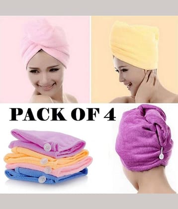 GLOBLE ENTERPRISE SET OF 4 Hair Towel Wrap Absorbent Towel Hair-Drying Quick Dry Showe0r Caps Bathrobe Magic Hair Warp Towel Super Quick-Drying Microfiber Bath Towel Hair Dry Cap Salon Towel