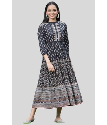 Juniper Women Cotton Blend Printed Ethnic Dress ( Black )
