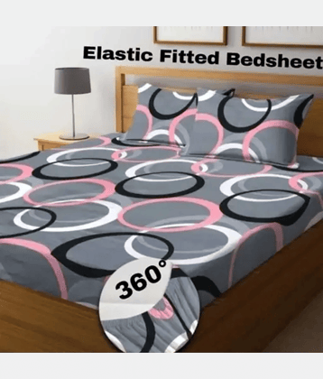 YKNIP Cotton Floral Fitted 1 Bedsheet with 2 Pillow Covers ( King Size ) - Light Grey