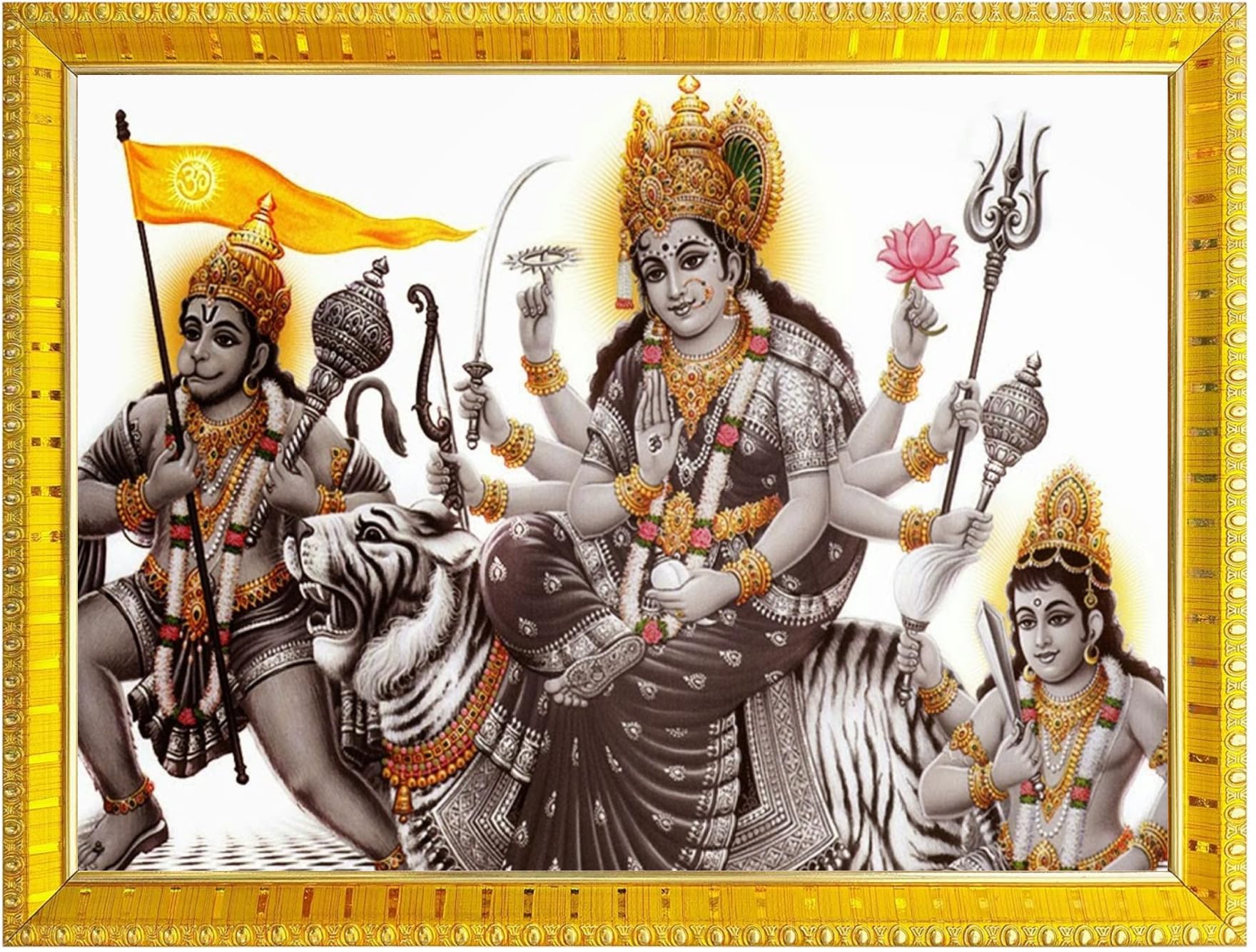 NOKKES Sherawali maa veshno maa durga maa photo Golden 5X7 Inch Photo Frame_AQW41