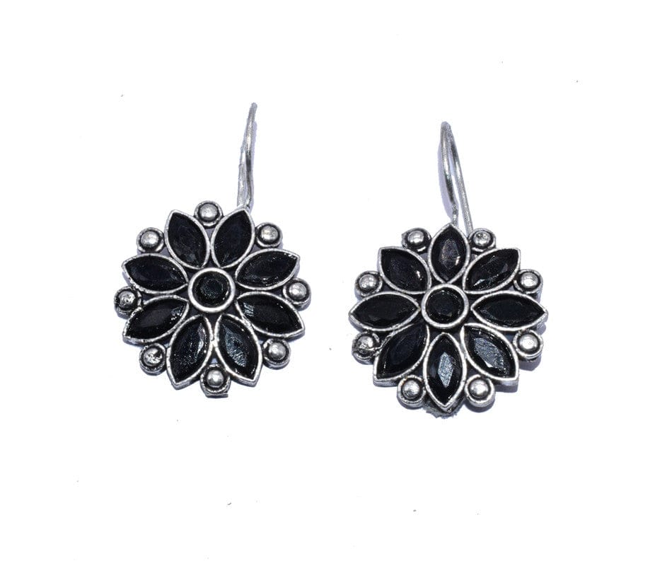 Silver Replica Stone Work Oxidized Hook Earring , SER-048-Per Pair