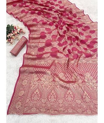 Gullak Organza Embellished Saree With Unstitched Blouse Piece ( Pink )