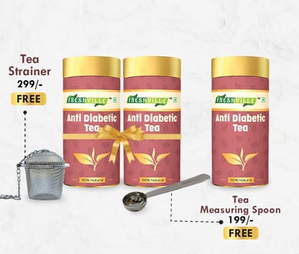 Freshville Anti Diabetic Tea | Pure & Natural | Rich In Anti-Diabetic Property | Improves Insulin Sensitivity & Cholesterol Level | Turmeric, Tamarind, Karela, Tulsi, Cinnamon, Gurmar Tin (10