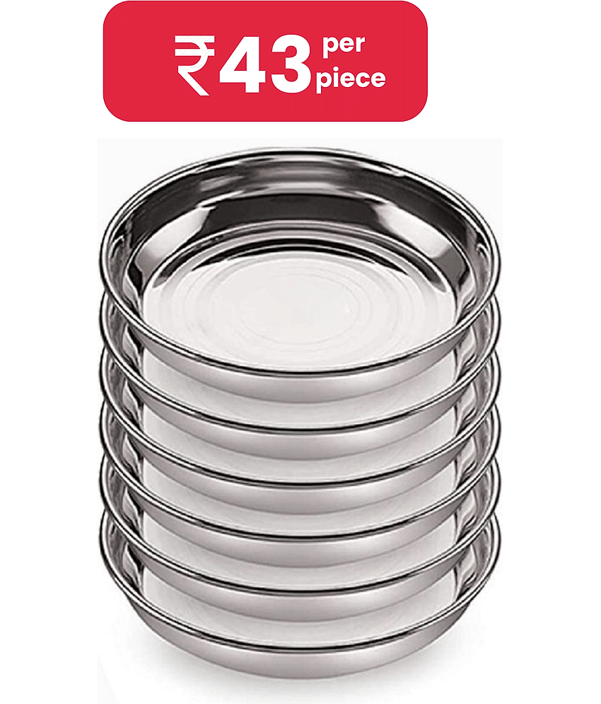 NGA 6 Pcs Stainless Steel Silver Dessert Plate