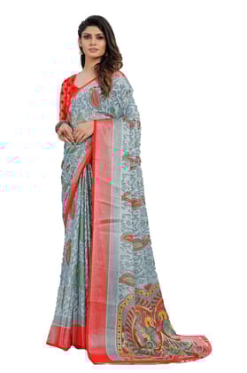 Women's Viscose Rayon Printed Saree with Unstitched Blouse (Grey)
