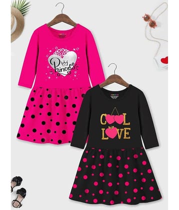 Trampoline Cotton T-shirt Dress For Girls ( Pack of 2 , Red & Yellow )