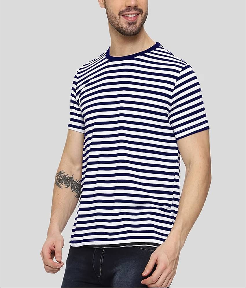 VEE SAA Cotton Regular Fit Striped Half Sleeves Men's Round T-Shirt - Blue ( Pack of 1 )