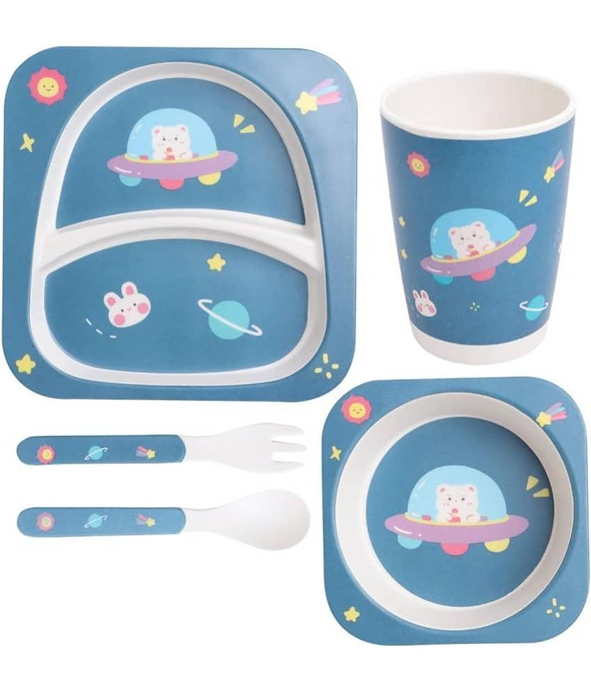 Dynore 5 Pcs Bamboo Baby Dinner Set Multicolor Bamboo Dinner Set ( Pack of 5 )