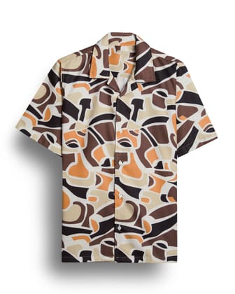 "Brown Chic: Effortless Elegance with Intricate Patterns with Heavy Design Printed Shirt by Glamastitch"-S / Cotton