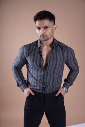 STRIPED LUXE PRINTED SHIRT DARK GREY AND BLACK-Small / DARK GREY / HAVANA STRIP LUXE PRINTED SHIRT