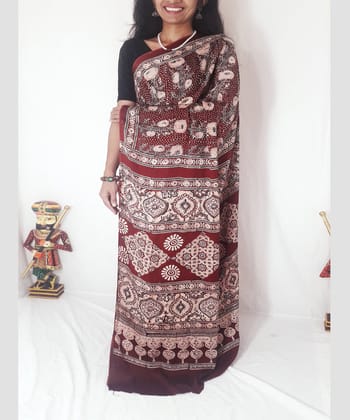 Maroon ajrakh modal silk saree