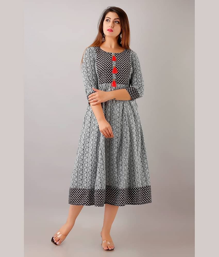 FabbibaPrints Women Rayon Printed Ethnic Dress ( White )