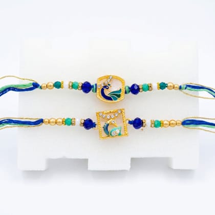 Premium Peacock Motif Rakhi Gift Set with Roli and Rice