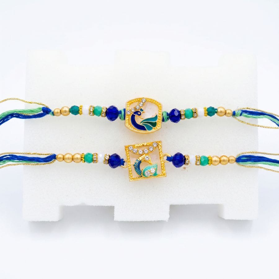 Premium Peacock Motif Rakhi Gift Set with Roli and Rice