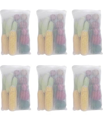 PrettyKrafts mesh Reusable Fridge Storage Bag for Fruits & Vegetables-Set of 6 (Double Layered Mesh)- White