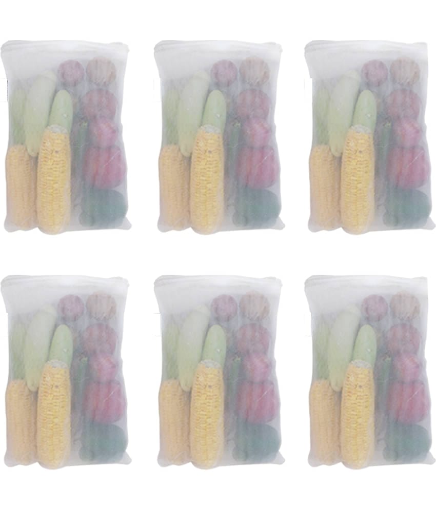 PrettyKrafts mesh Reusable Fridge Storage Bag for Fruits & Vegetables-Set of 6 (Double Layered Mesh)- White