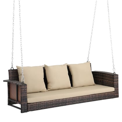 MJA FURNITURE Patio Outdoor Swing Chair 3 Seater Without Stand for Balcony, Garden | Rattan & Wicker Hammock Jhula for Adults, Uyyala for Home | Outdoor Sofa