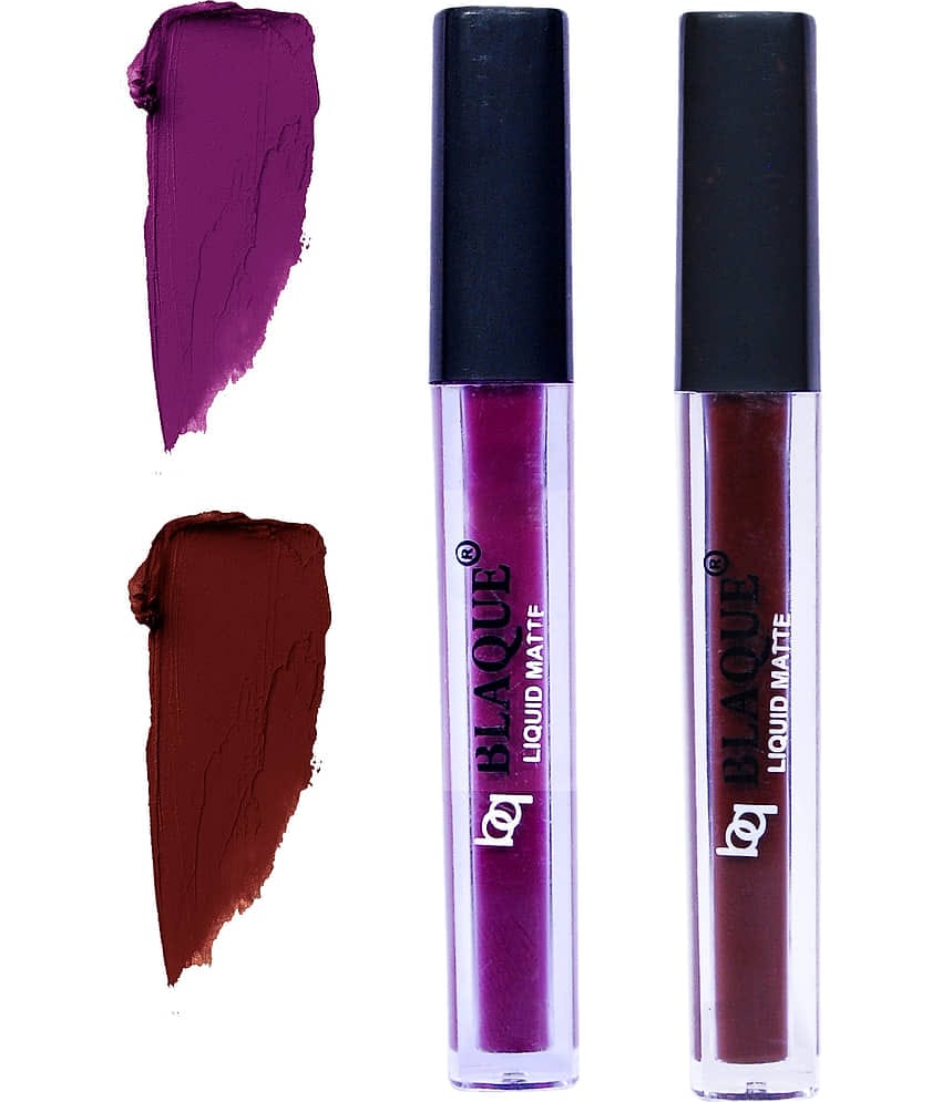 bq BLAQUE Matte Liquid Lipstick Combo Set of 2 Pcs 4ml each, Long Lasting & Waterproof - Purple Affair & Chocolate Mood