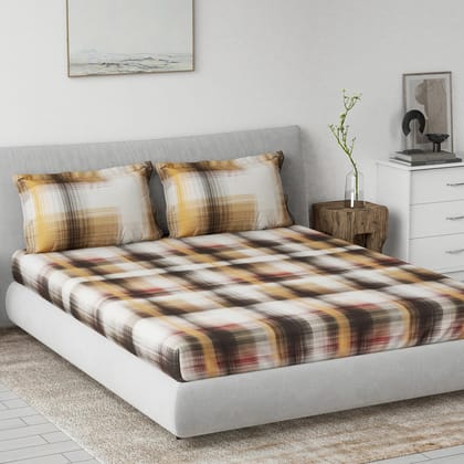 DDECOR - Primary Collection 100% Cotton Contemporary Pattern 145TC King Bedsheet |229 CM X 274 CM| with 2 Pillow Covers - Brown