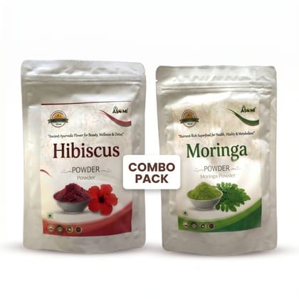 Combo Pack: Hibiscus Powder & Moringa Powder - 200 gm - Combo pack contains one pouch of Hibiscus powder and one pouch of Moringa powder