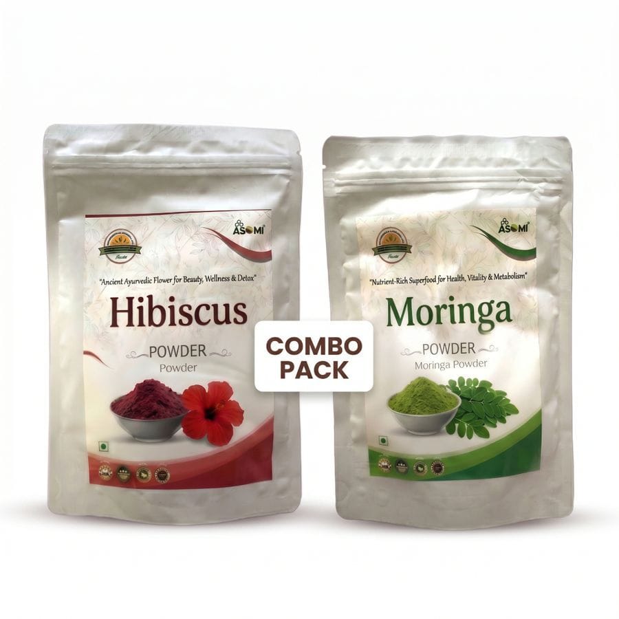 Combo Pack: Hibiscus Powder & Moringa Powder - 200 gm - Combo pack contains one pouch of Hibiscus powder and one pouch of Moringa powder