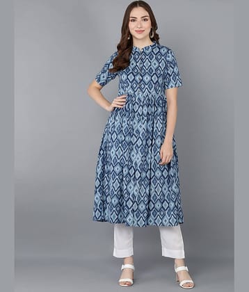 Vaamsi Rayon Printed A-line Women's Kurti - Blue ( Pack of 1 )