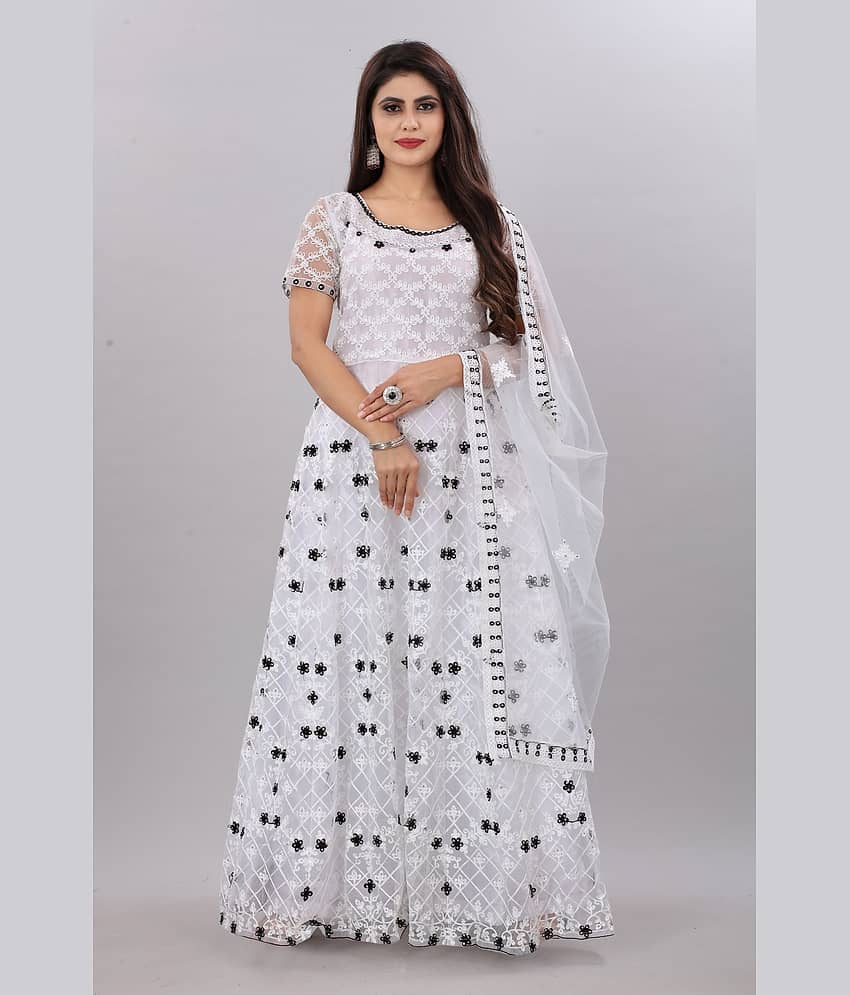 Apnisha - White Anarkali Net Women's Semi Stitched Ethnic Gown ( Pack of 1 )