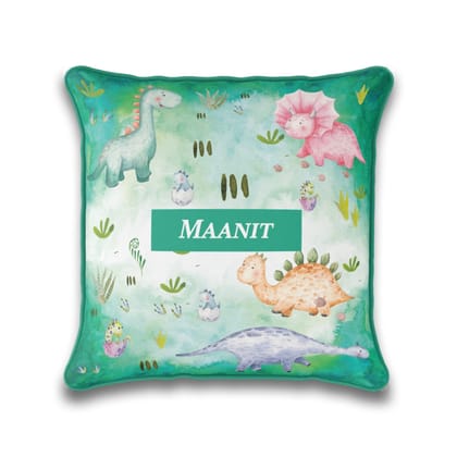 Dinoland Cushion Cover (kids)-Green Watercolor / 16 Inches / Satin