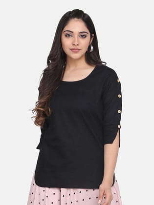 Cotton Linen Top - Black-XL