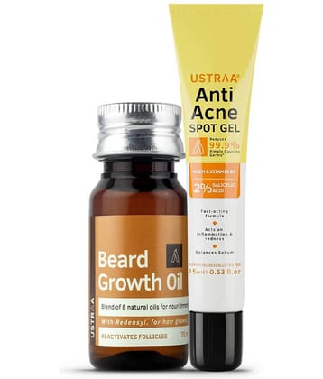 Ustraa Anti Acne Spot Gel - 15ml & Beard Growth Oil - 35 ml