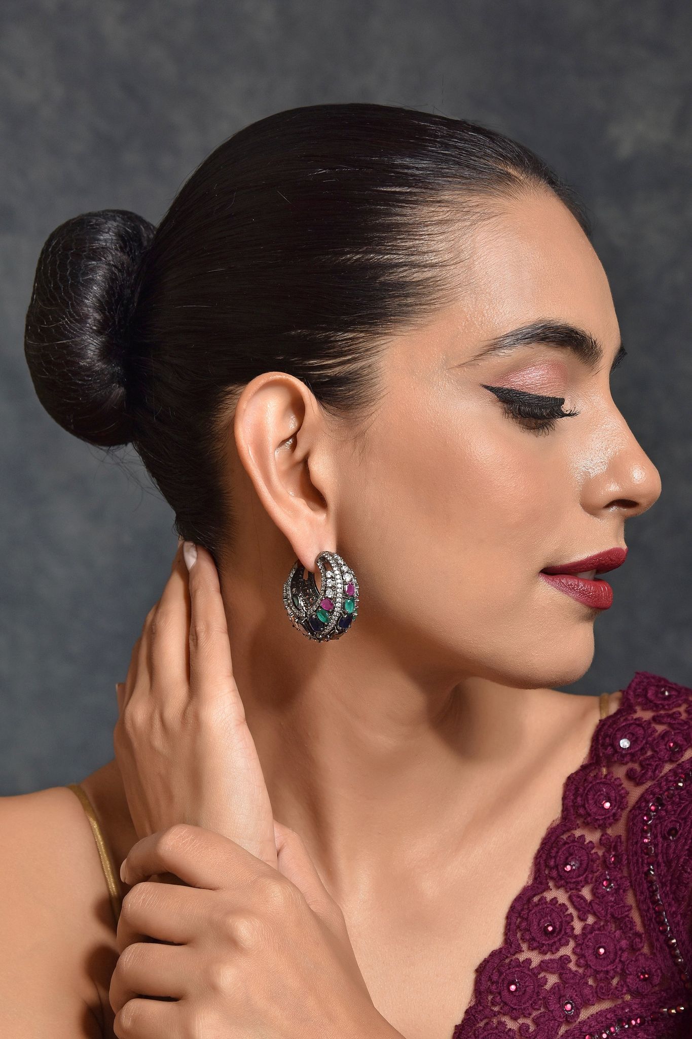 Pirani Multicolour Silver Plated Zirconia Hoop Earrings-Zirconia