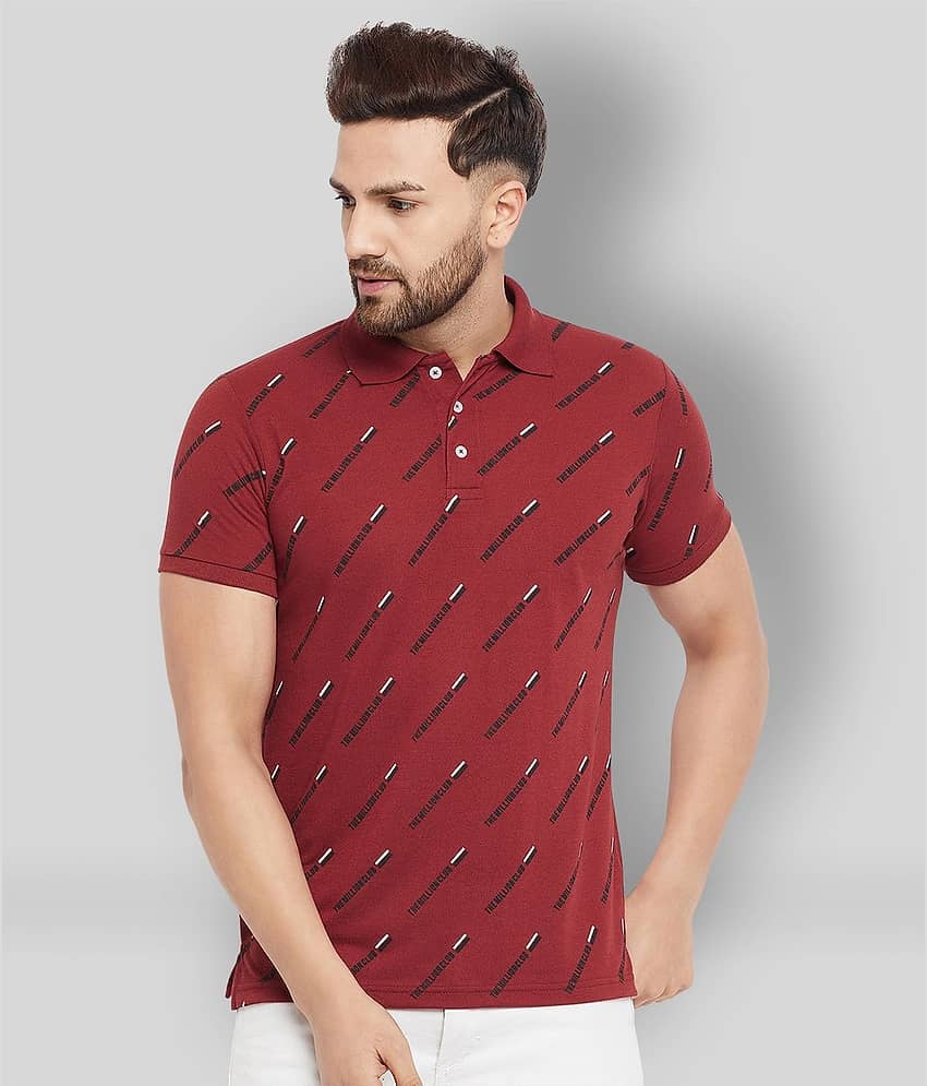The Million Club Pack of 1 Cotton Blend Regular Fit Printed Half Sleeves Men's Polo T Shirt ( Maroon )