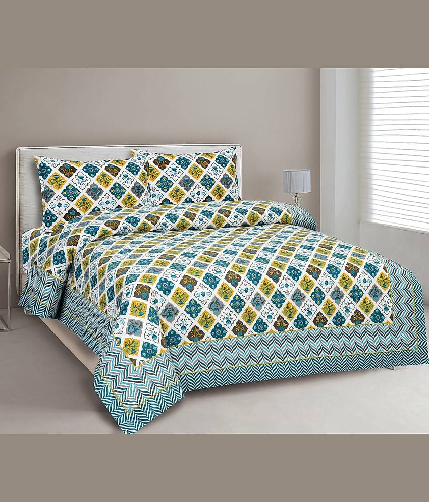 CLOTHORO Cotton 1 Double King Bedsheet with 2 Pillow Covers ( Multicolor )