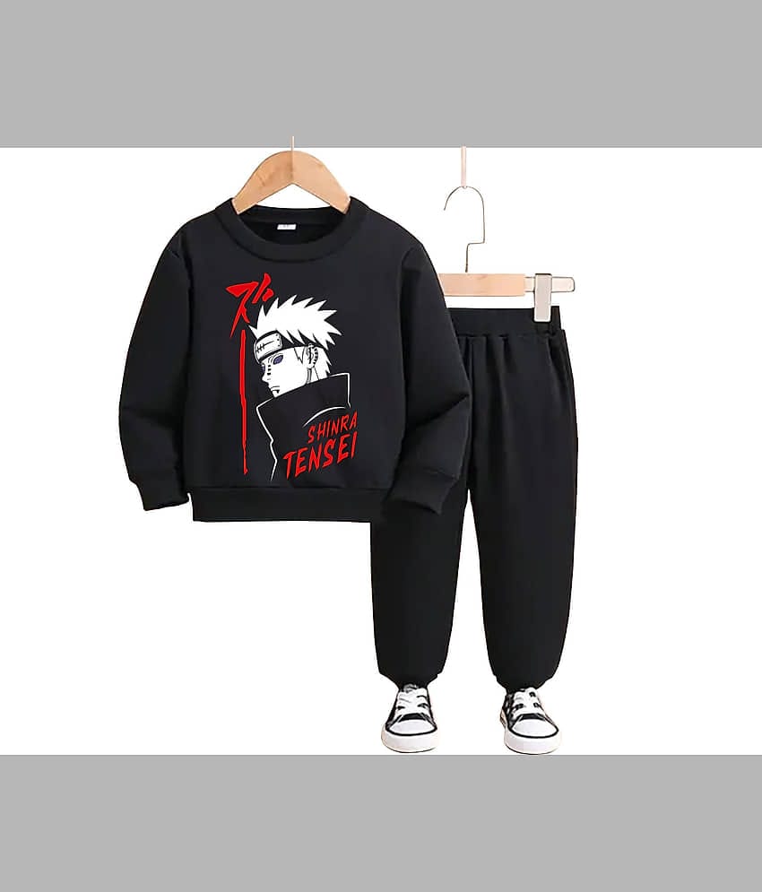 Gudpig Pack of 1 Boys Cotton Sweatshirt & Trackpant Set ( Black )